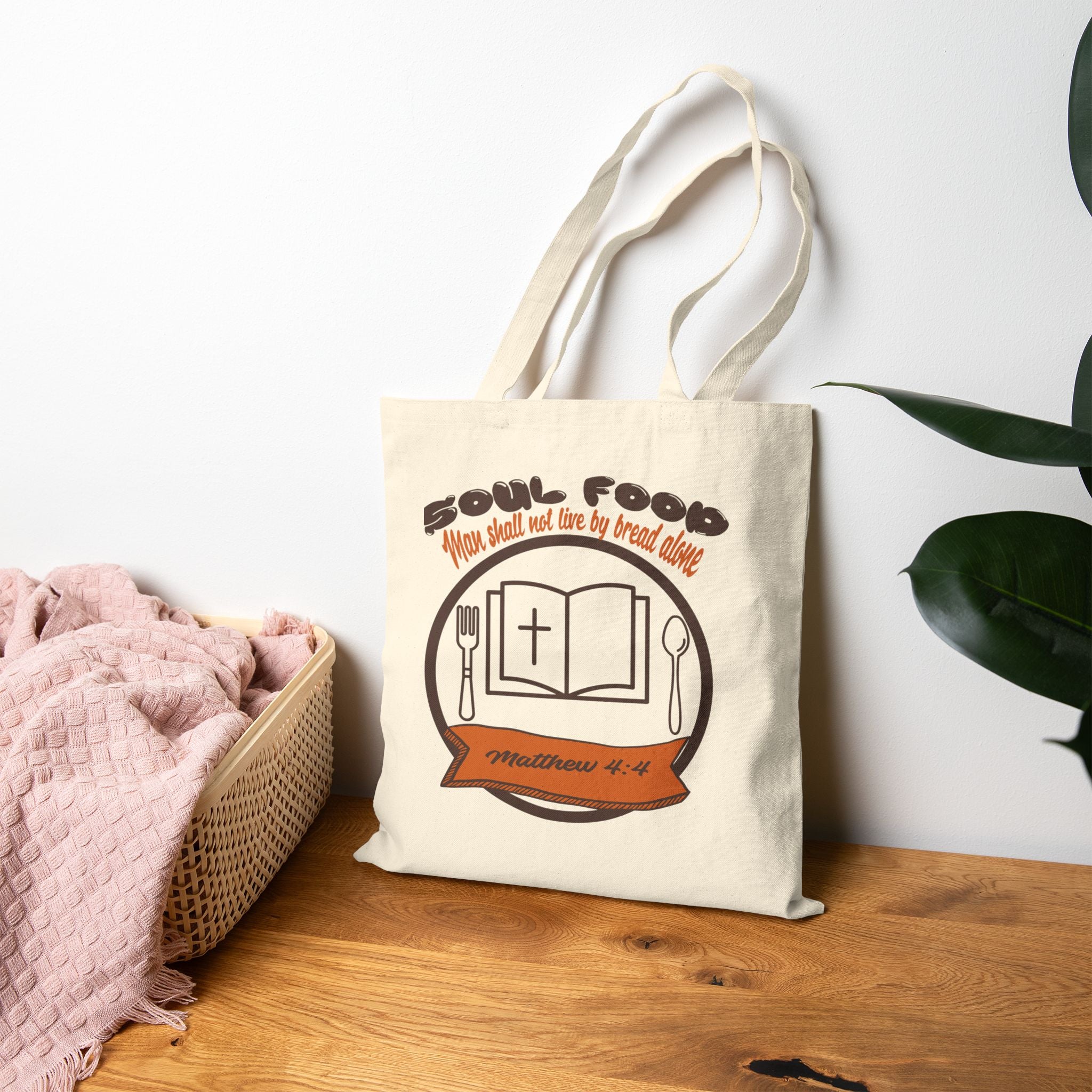 Soul Food Cotton Canvas Tote Bag | Eco-Friendly Grocery Bag, Bible Verse Conference Gift, Faith-Based Accessory, Church Outing Tote