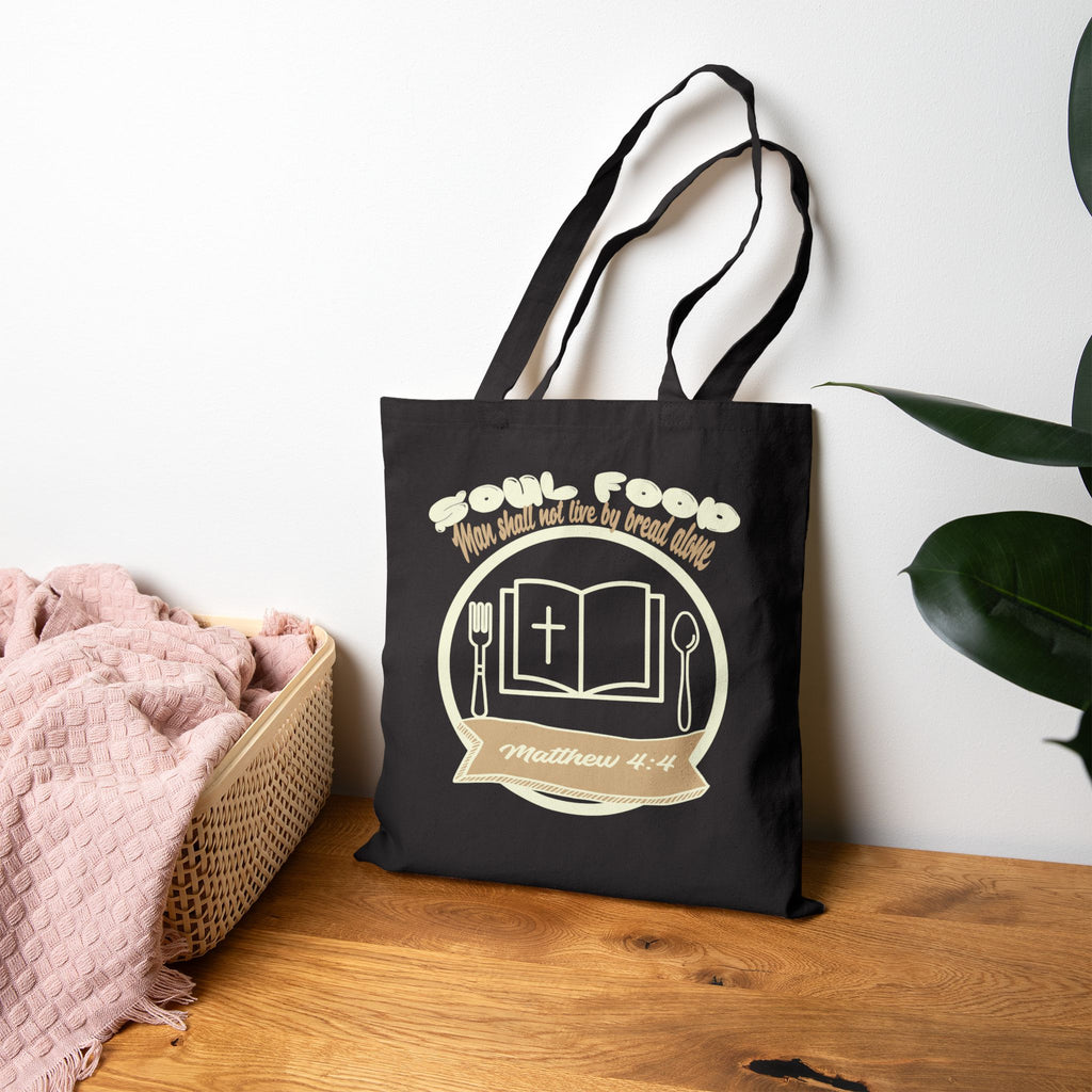 Soul Food Cotton Canvas Tote Bag | Eco-Friendly Grocery Bag, Bible Verse Conference Gift, Faith-Based Accessory, Church Outing Tote