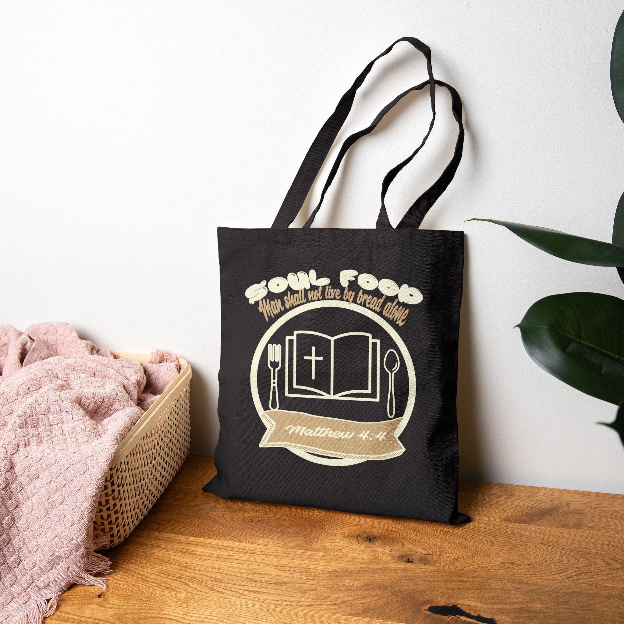 Soul Food Cotton Canvas Tote Bag | Eco-Friendly Grocery Bag, Bible Verse Conference Gift, Faith-Based Accessory, Church Outing Tote