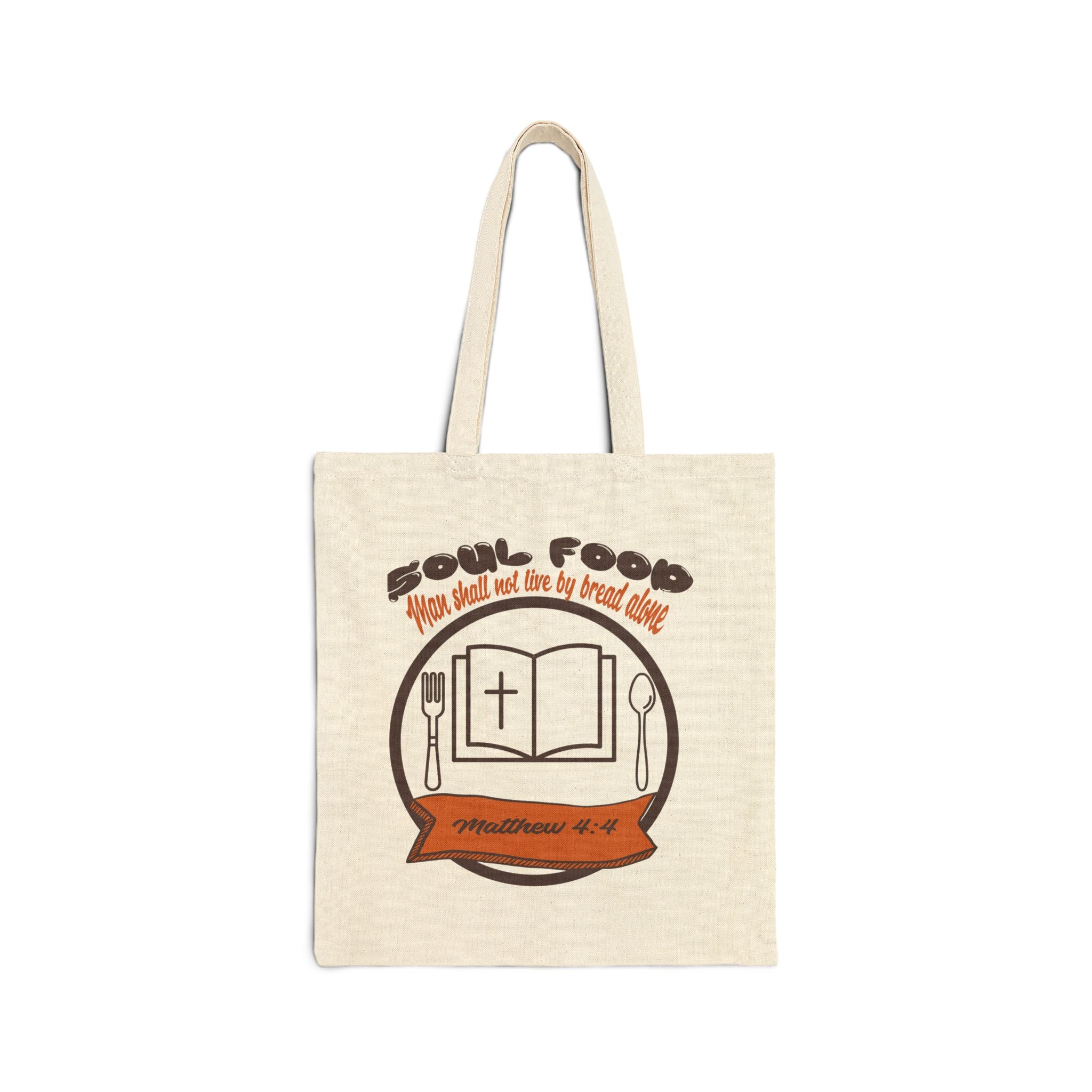 Soul Food Cotton Canvas Tote Bag | Eco-Friendly Grocery Bag, Bible Verse Conference Gift, Faith-Based Accessory, Church Outing Tote